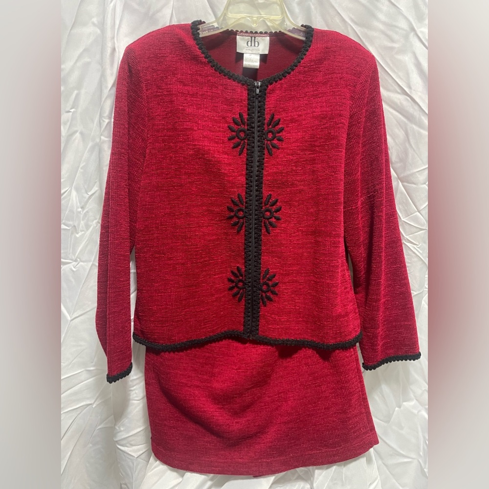 DB Collection Red w/Black Embroidery Skirt Suit Set Size XL